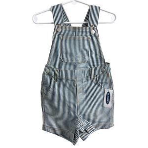 Old Navy Railroad Stripe Denim Shortall Overalls Size 12-18 Months Blue White Ne